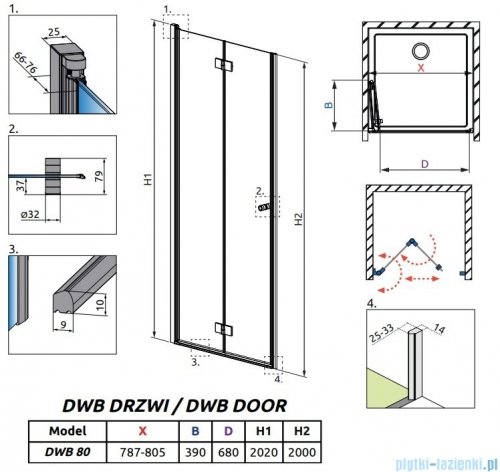 Radaway Essenza New Dwb drzwi wnękowe 80cm lewe szkło przejrzyste 385075-01-01L
