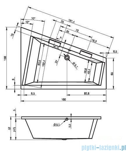 Riho Doppio wanna asymetryczna 180x130cm z hydromasażem Pneumatic lewa BA90-PNE-L