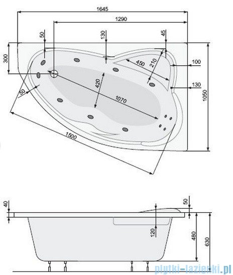 Poolspa Wanna asymetryczna EUROPA 165x105 lewa + stelaż PWA4810ZS000000