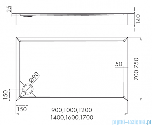 Schedpol Competia New brodzik prostokątny + syfon 100x70x12cm 3.4664