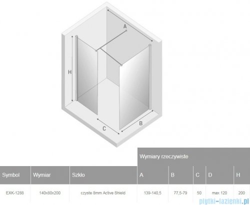 New Trendy New Modus Black kabina Walk-In 140x80x200 cm przejrzyste EXK-1288