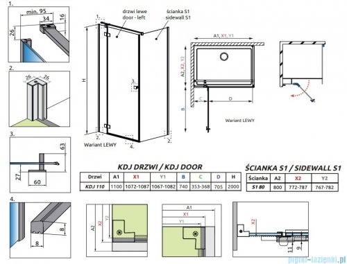 Radaway Essenza Kdj Brushed GunMetal kabina 110x80cm lewa szczotkowany grafit 1385041-92-01L/1384051-01-01
