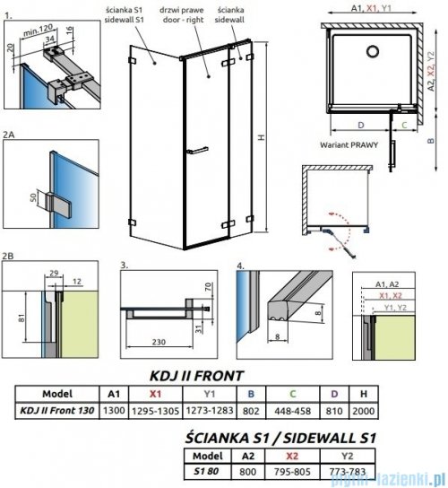 Radaway Arta Kdj II kabina 130x80cm prawa szkło przejrzyste 386457-03-01R+1386045-03-01R+386020-03-01