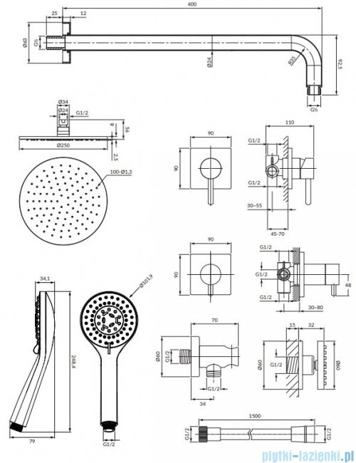 Omnires Y zestaw podtynkowy prysznicowy chrom SYSY30XCR