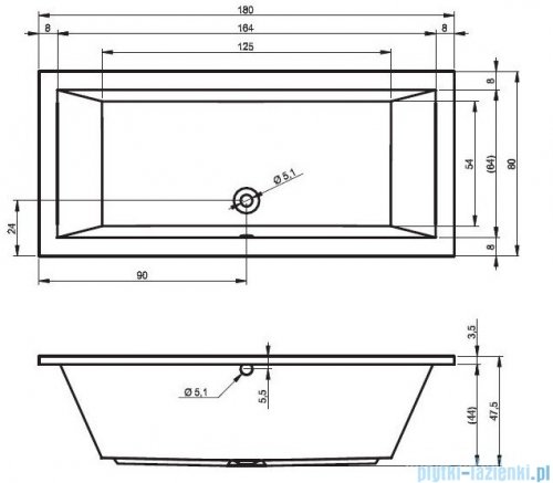 Riho Lusso wanna prostokąta 180x80cm z hydromasażem JOY lewa B036014005