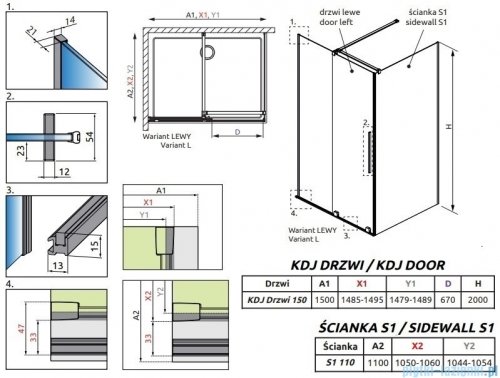 Radaway Furo Kdj Brushed GunMetal kabina 150x110cm lewa szczotkowany grafit 10104772-92-01L/10110730-01-01/10113110-01-01