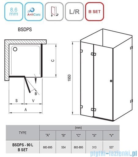 Ravak Brilliant BSDPS kabina kwadratowa 90x90cm lewa transparent 0UL77A00Z1