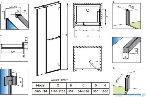 Radaway Carena DWJ drzwi prysznicowe 120 prawe przejrzyste 134332-01-01NR