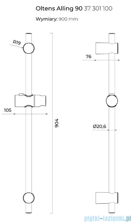 Oltens Alling drążek prysznicowy 90 cm chrom 37301100