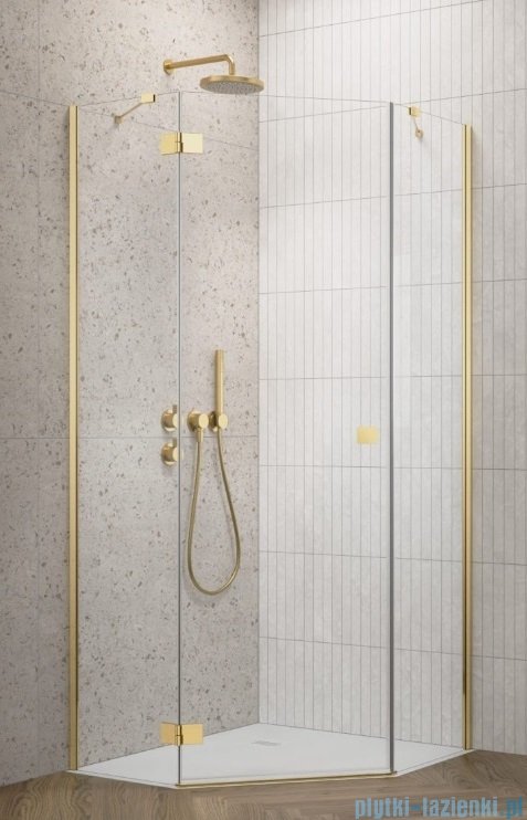 Radaway Essenza Gold Ptj kabina pięciokątna 80x100cm lewa szkło przejrzyste 1385010-09-01L/1385054-01-01