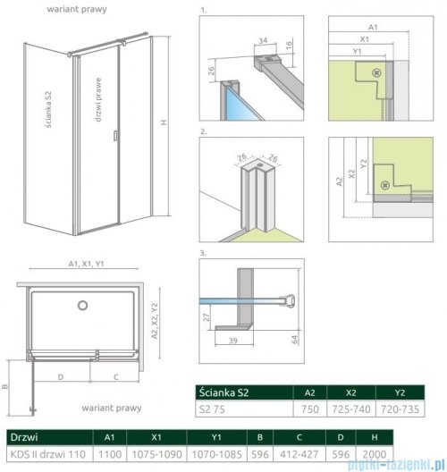 Radaway Nes Black Kds II kabina 110x75cm prawa czarny mat/szkło przejrzyste 10033110-54-01R/10040075-54-01