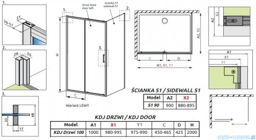 Radaway Premium Pro Black Kdj kabina 100x90cm lewa czarny mat/szkło przejrzyste 1015100-54-01L/1016090-54-01