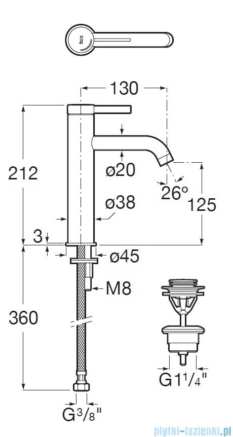 Roca Ona bateria umywalkowa sztorcowa medium Titanium Black z korkiem klik-klak EVERLUX-PVD A5A3C9ECN0