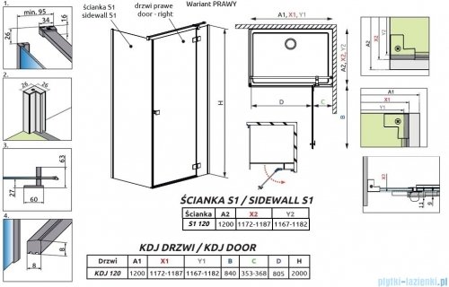 Radaway Essenza Kdj kabina 120x120cm prawa szkło przejrzyste 1385042-01-01R/1384054-01-01