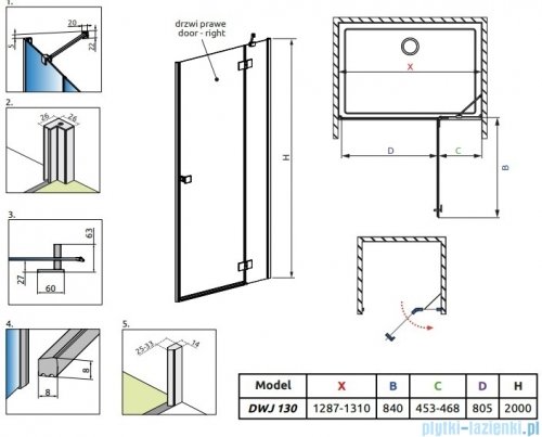 Radaway Essenza Brushed Nickel Dwj drzwi wnękowe 130cm prawe szczotkowany nikiel/szkło przejrzyste 1385017-91-01R