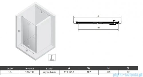 New Trendy New Soleo drzwi wnękowe bifold 120x195 cm lewe szkło przejrzyste D-0137A