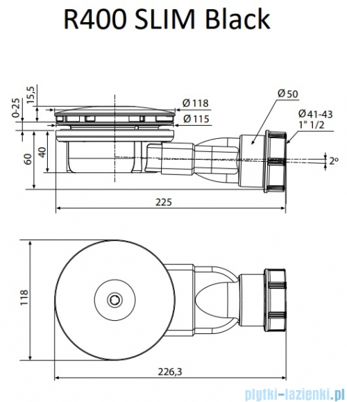 Radaway syfon brodzikowy niski 90mm czarny R400B SLIM