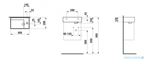 Laufen Kartell umywalka ścienna z ukrytym liniowym odpływem 46x28cm grafitowy  mat H8153357581111