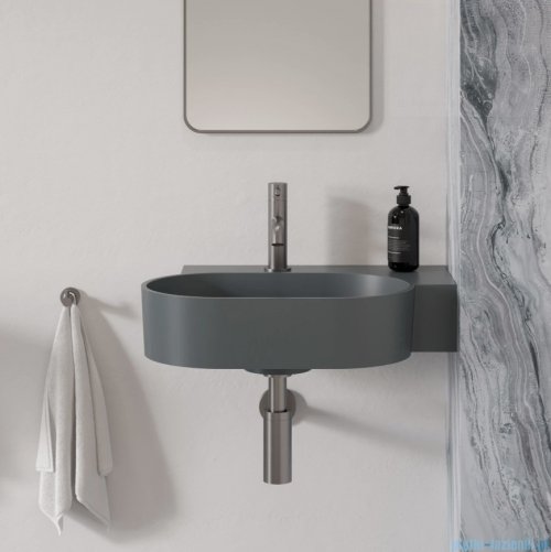 Omnires Ovo M+ umywalka nablatowa/wisząca prawa 55x38 cm ash grey mat OVO555UWPAG