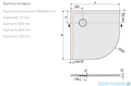 Sanplast Structure Mineral BP-M/STRUCTURE brodzik półokrągły 80x80x1,5 cm szarość kamienia 645-360-0420-52-010