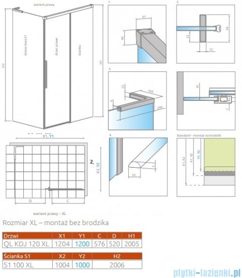 Radaway Idea 8 QL XL Kdj kabina 120x100cm prawa szkło przejrzyste 10560617-01-01R/10570572-01-01/10580100-01-01L 