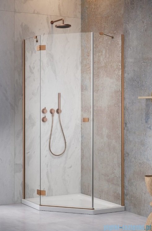 Radaway Essenza 8 Brushed Copper Ptj kabina pięciokątna 80x90cm lewa szczotkowana miedź 10490000-93-01L/10490400-01-01