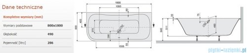 Sanplast Luxo WAP/LUXO  wanna asymetryczna bez obudowy 180x80 cm prawa + stelaż 610-370-0240-01-000