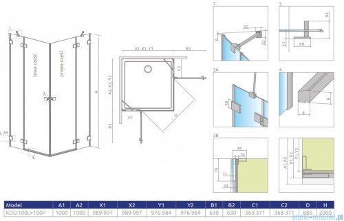 Radaway Essenza Pro Gold Kdd kabina 100x100cm złoty połysk/szkło przejrzyste 10096100-09-01L/10096100-09-01R