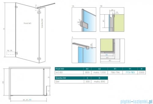 Radaway Euphoria Walk-in II kabina 80cm szkło przejrzyste 383130-01-01/383160-01-01 