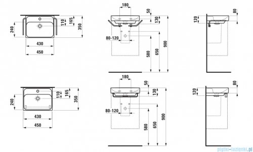 Laufen Meda umywalka ścienna 45x35cm biała z powłoką LAUFEN Clean Coat H8161114001041