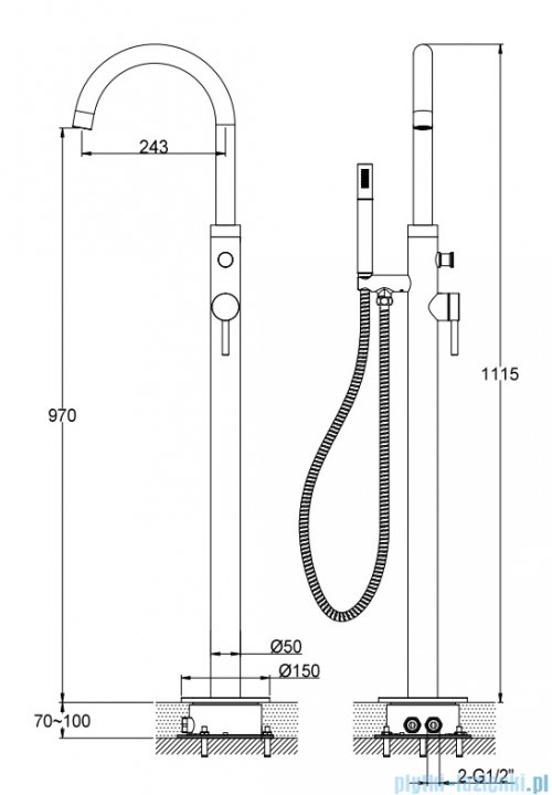 Kohlman Axel Brushed Copper bateria wannowa wolnostojąca miedź szczotkowana QF1165ABC