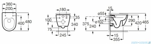 Roca Ona miska WC wisząca Rimless Compacto z deską wolnoopadającą biała A34H689000
