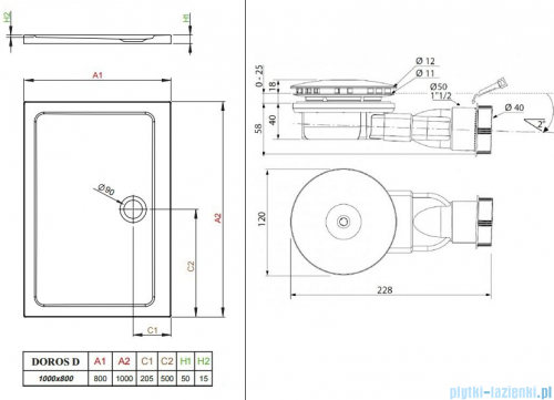 Radaway Fuenta New KDJ-B kabina prysznicowa 80x100 prawa przejrzyste + brodzik Doros D + syfon 384081-01-01R/384052-01-01/SDRD1080-01