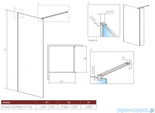 Radaway Modo New II kabina Walk-in 130x200 szkło przejrzyste 389134-01-01