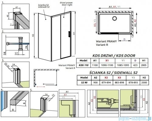 Radaway Idea Kds kabina prysznicowa 110x90 prawa przejrzyste 10115110-01-01R/10117090-01-01