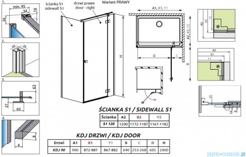 Radaway Essenza Kdj kabina 90x120cm prawa szkło przejrzyste 1385044-01-01R/1384054-01-01