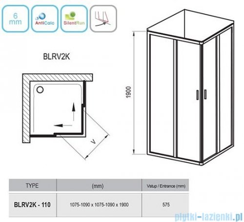 Ravak Blix BLRV2K drzwi prysznicowe 1/2 110cm białe transparent Anticalc 1XVD0100Z1