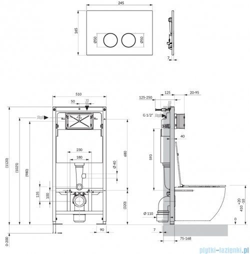 Omnires Flush Set Strongframe stelaż podtynkowy do WC przycisk spłukujący czarny mat STFWC1M-RBLM