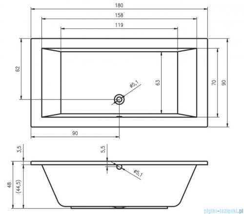 Riho Lusso 180x90cm wanna prostokątna z hydromasażem Pneumatic lewa + nogi + syfon BA77-PNE-L