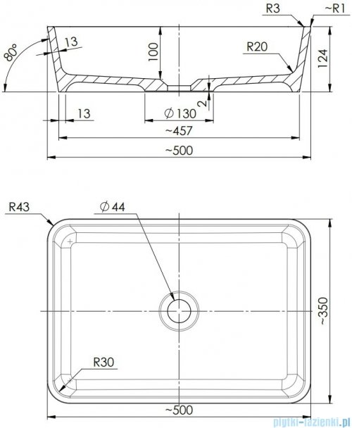 Omnires Parma umywalka nablatowa 50x35cm biało-czarny połysk PARMAUNBCP