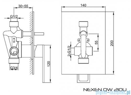 Kohlman Nexen Podtynkowa bateria wannowo-prysznicowa z dwoma wyjściami QW210U