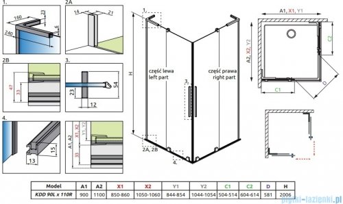 Radaway Furo SL KDD kabina 90x110cm chrom połysk/szkło przejrzyste 10305090-01-01L/10305110-01-01R