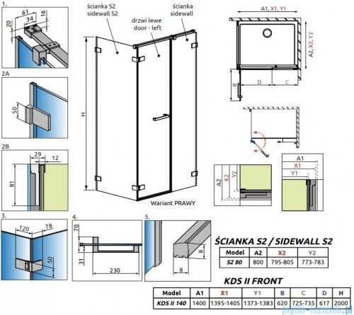 Radaway Arta Kds II kabina 140x80cm prawa szkło przejrzyste 386522-03-01L+1386107-03-01+386110-03-01