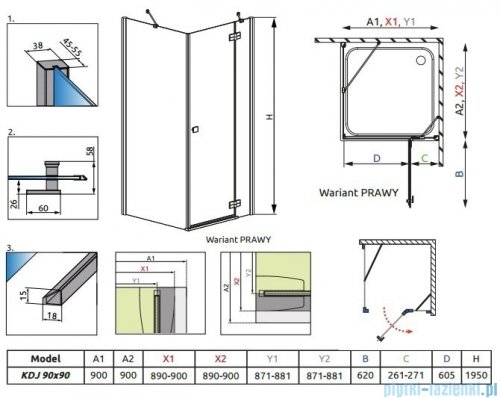 Radaway Almatea Kdj Kabina kwadratowa 90x90 Prawa szkło przejrzyste 32102-01-01NR