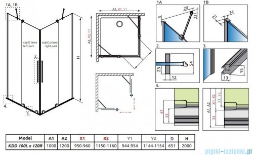 Radaway Furo Brushed GunMetal KDD kabina 100x120cm szczotkowany grafit 10105100-92-01L/10105120-92-01R