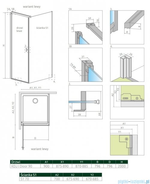 Radaway Nes Kdj I kabina 90x70cm lewa szkło przejrzyste 10022090-01-01L/10039070-01-01