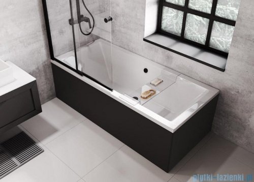 Besco Quadro 170x75cm wanna prostokątna + obudowa CZARNY mat + syfon CZARNY #WAQ-170-PK/#OAQ-170-PKC/19977