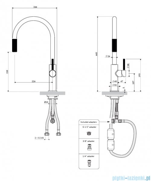 Omnires Switch bateria kuchenna z wyciąganą wylewką do podłączenia zestawu filtrującego miedź szczotkowana SW9059CPB