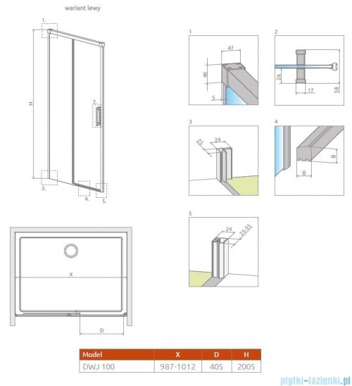 Radaway Idea DWJ Brushed Gold drzwi wnękowe 100cm lewe szczotkowane złoto 387014-99-01L