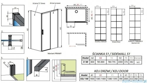 Radaway Idea Black Kdj Factory kabina prysznicowa 140x90 prawa czarny mat/szkło przejrzyste 387044-54-55R/387050-54-55L